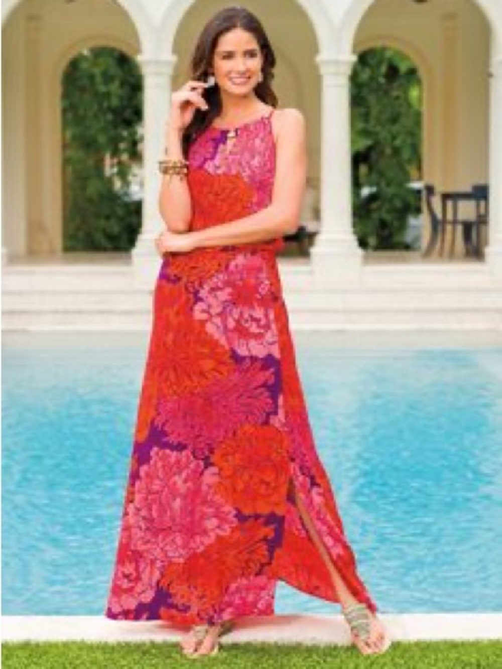 Cato Red & Pink Floral Maxi Dress